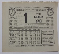 2 Aralık 1987 Takvim Yaprağı - Doğum Günü Hediyesi EFM(N)7171 - Gökçekoleksiyon
