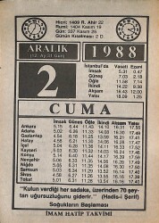 2 Aralık 1988 Takvim Yaprağı - Doğum Günü Hediyesi EFMN14598 - Gökçekoleksiyon
