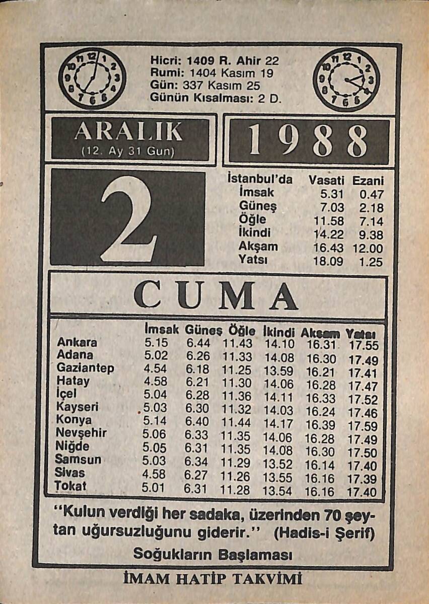 2 Aralık 1988 Takvim Yaprağı - Doğum Günü Hediyesi EFMN14598 - 1