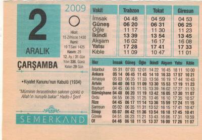 2 Aralık 2009 Takvim Yaprağı EFM(N)4376 - 2