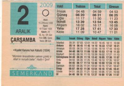 2 Aralık 2009 Takvim Yaprağı EFM(N)4376 - 1