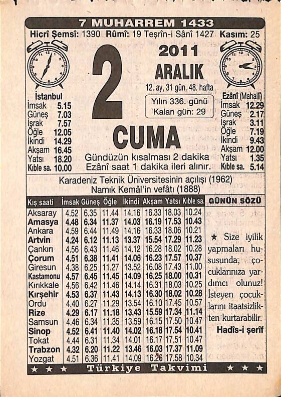 2 Aralık 2011 Takvim Yaprağı - Doğum Günü Hediyesi EFMN15257 - 1