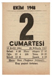 2 Ekim 1948 Takvim Yaprağı EFM846 - 1