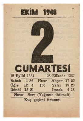 2 Ekim 1948 Takvim Yaprağı EFM846 - 1