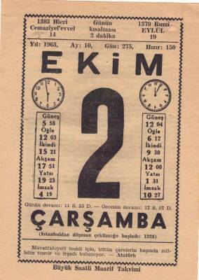 2 Ekim 1963 Takvim Yaprağı EFM(N)3512 - 1