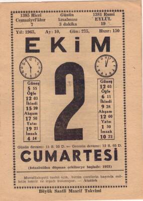 2 Ekim 1965 Takvim Yaprağı EFM(N)3513 - 3