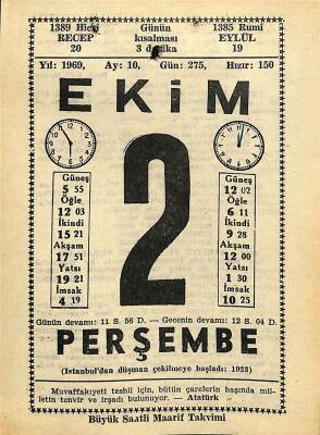 2 Ekim 1969 Takvim Yaprağı - Doğum Günü Hediyesi EFM(N)11133 - 1