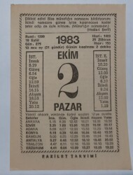 2 Ekim 1983 Takvim Yaprağı - Doğum Günü Hediyesi EFM(N)6705 - Gökçekoleksiyon