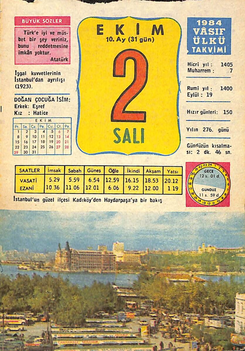 2 Ekim 1984 Takvim Yaprağı - Doğum Günü Hediyesi EFMN14834 - 1