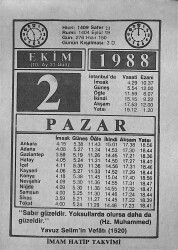2 Ekim 1988 Takvim Yaprağı - Doğum Günü Hediyesi EFMN14659 - Gökçekoleksiyon