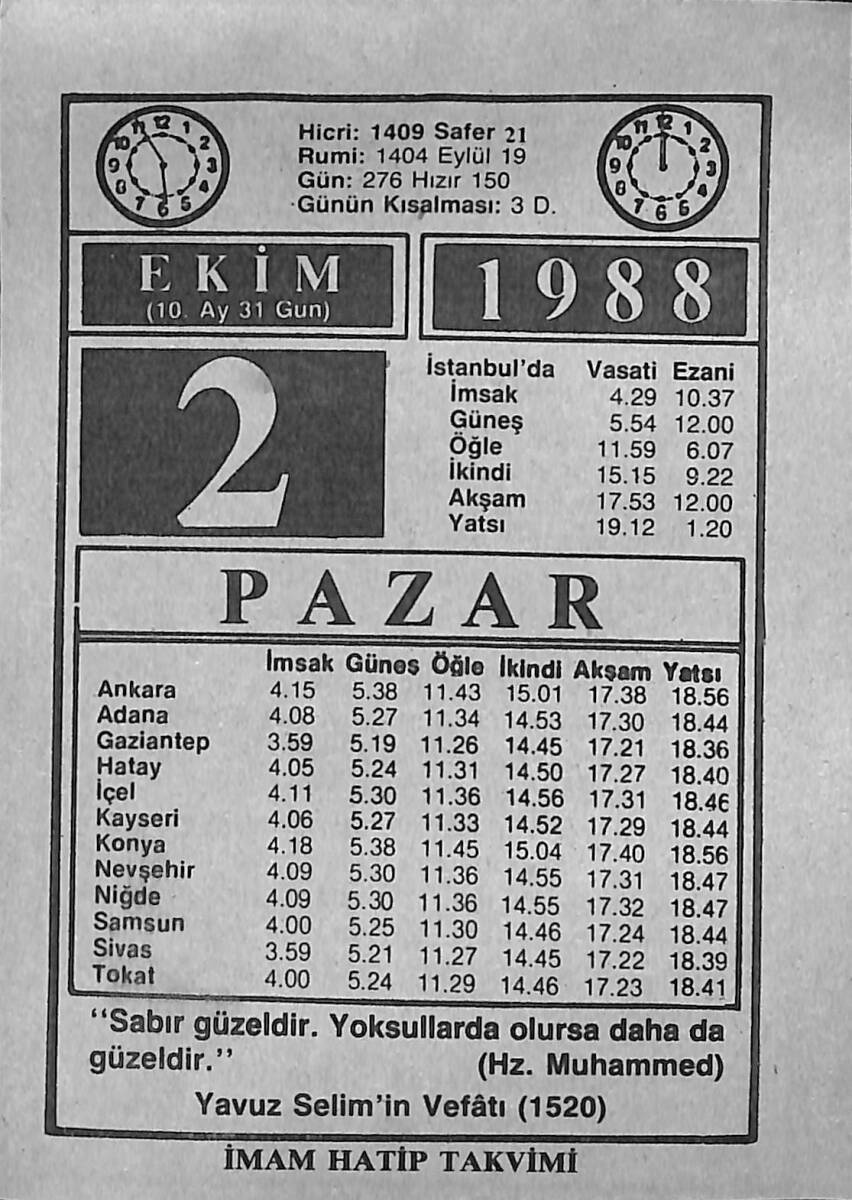 2 Ekim 1988 Takvim Yaprağı - Doğum Günü Hediyesi EFMN14659 - 1