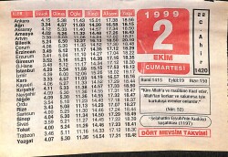 2 Ekim 1999 Takvim Yaprağı - Doğum Günü Hediyesi EFMN14085 - Gökçekoleksiyon