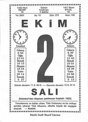 2 Ekim 2001 Takvim Yaprağı - Doğum Günü Hediyesi EFM(N)10469 - 1