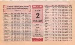 2 Ekim 2008 Takvim Yaprağı EFM(N)3219 - 3