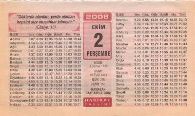 2 Ekim 2008 Takvim Yaprağı EFM(N)3219 - 3