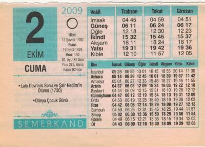 2 Ekim 2009 Takvim Yaprağı EFM(N)3281 - 3