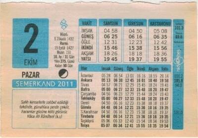 2 Ekim 2011 Takvim Yaprağı EFM(N)1320 - 2