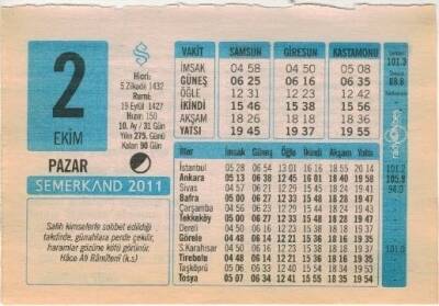 2 Ekim 2011 Takvim Yaprağı EFM(N)1320 - 1
