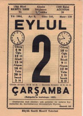 2 Eylül 1964 Takvim Yaprağı EFM(N)3497 - 1