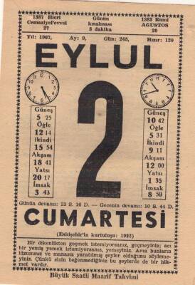 2 Eylül 1967 Takvim Yaprağı EFM(N)3498 - 3