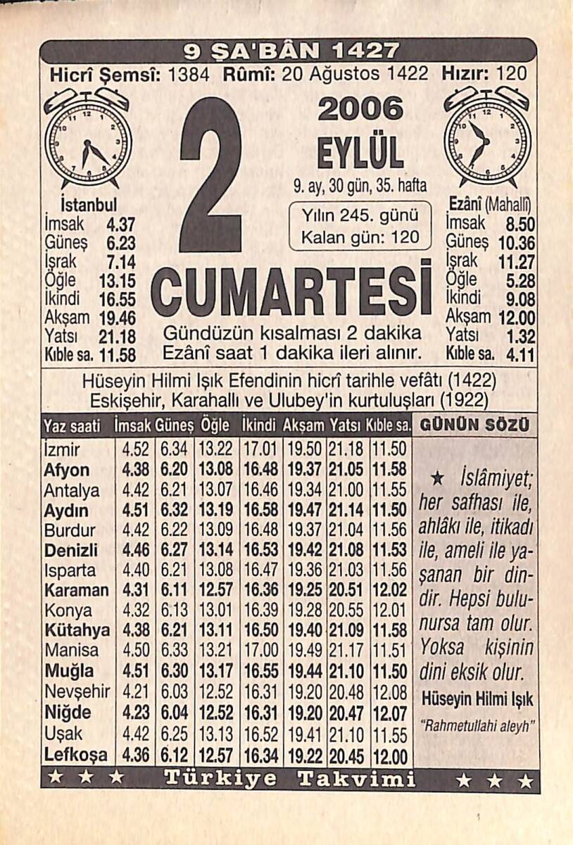 2 Eylül 2006 Takvim Yaprağı - Doğum Günü Hediyesi EFMN15850 - 1