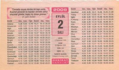 2 Eylül 2008 Takvim Yaprağı EFM(N)2602 - 2