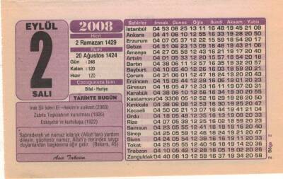 2 Eylül 2008 Takvim Yaprağı EFM(N)2603 - 3