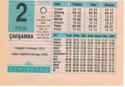 2 Eylül 2009 Takvim Yaprağı EFM(N)2604 - 1