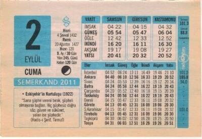 2 Eylül 2011 Takvim Yaprağı EFM(N)1290 - 4