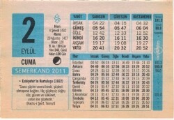 2 Eylül 2011 Takvim Yaprağı EFM(N)1290 - 2