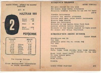 2 Haziran 1960 Ajans Türk Takvim Yaprağı (Şiirli Saatli) EFM(N)1619 - 4