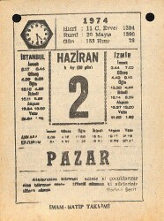 2 Haziran 1974 Takvim Yaprağı - Doğum Günü Hediyesi EFM(N)11973 - Gökçekoleksiyon
