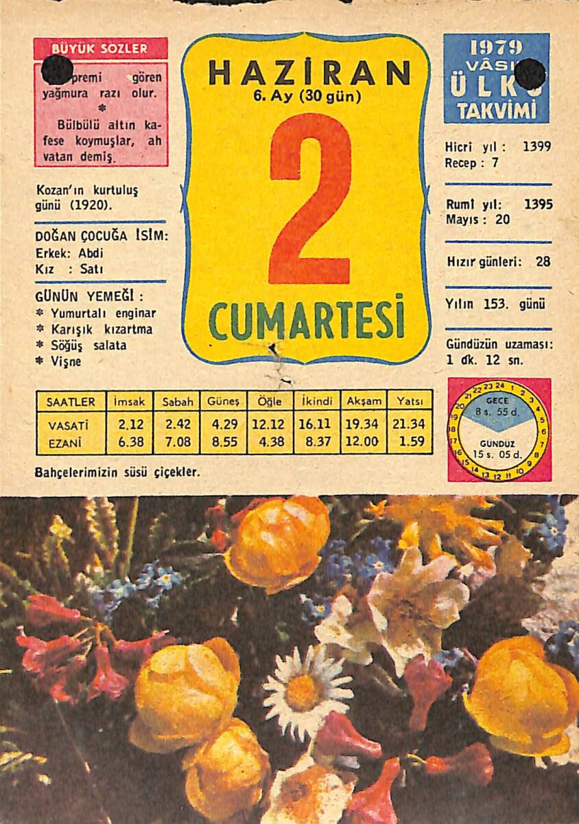 2 Haziran 1979 Takvim Yaprağı - Doğum Günü Hediyesi EFMN13786 - 1