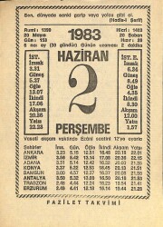 2 Haziran 1983 Takvim Yaprağı - Doğum Günü Hediyesi EFM(N)11991 - Gökçekoleksiyon