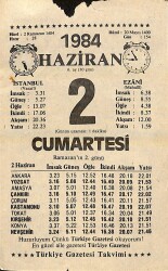2 Haziran 1984 Takvim Yaprağı - Doğum Günü Hediyesi EFM(N)11455 - Gökçekoleksiyon