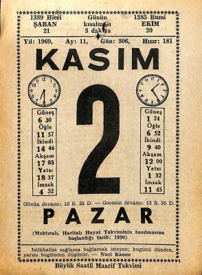 2 Kasım 1969 Takvim Yaprağı - Doğum Günü Hediyesi EFM(N)11795 - 1