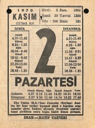 2 Kasım 1970 Takvim Yaprağı - Doğum Günü Hediyesi EFM(N)10734 - 2