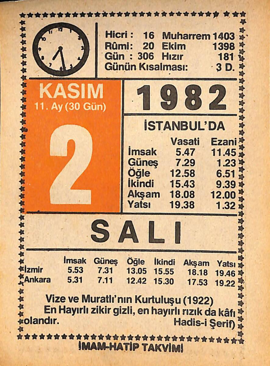 2 Kasım 1982 Takvim Yaprağı - Doğum Günü Hediyesi EFMN15989 - 1