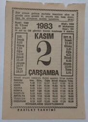 2 Kasım 1983 Takvim Yaprağı - Doğum Günü Hediyesi EFM(N)6930 - Gökçekoleksiyon