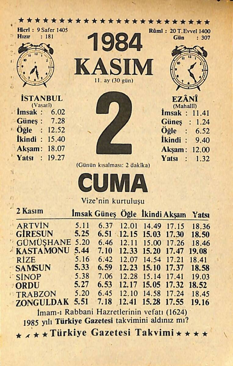 2 Kasım 1984 Takvim Yaprağı - Doğum Günü Hediyesi EFMN14550 - 1