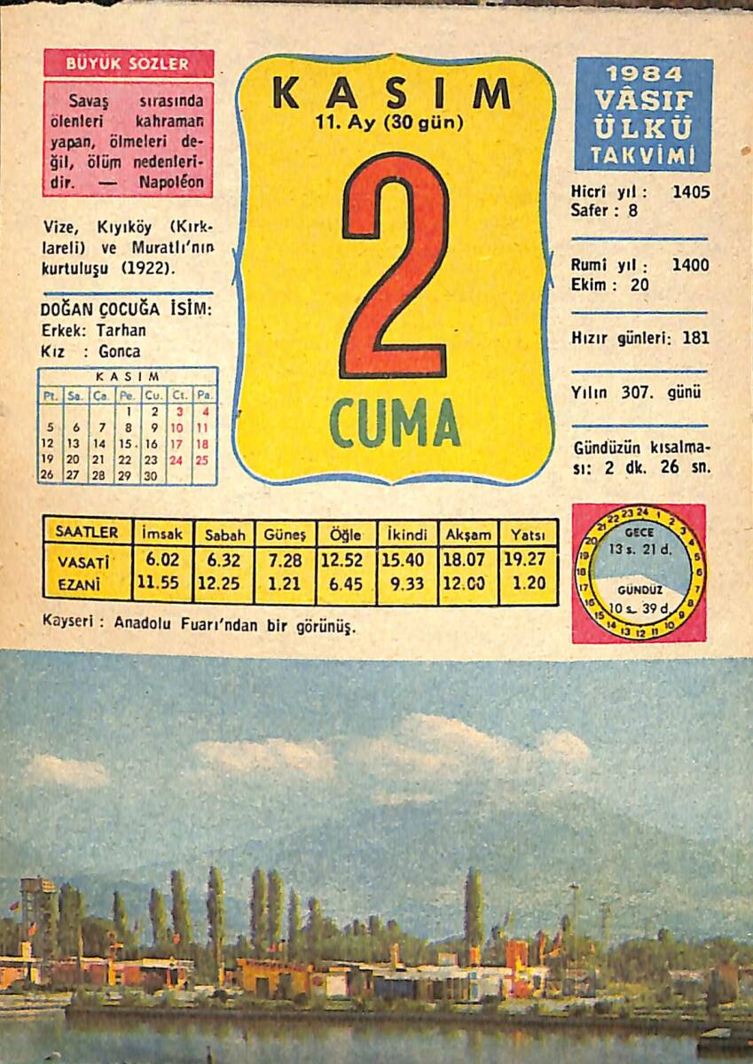 2 Kasım 1984 Takvim Yaprağı - Doğum Günü Hediyesi EFMN14807 - 1