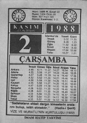 2 Kasım 1988 Takvim Yaprağı - Doğum Günü Hediyesi EFMN14628 - Gökçekoleksiyon