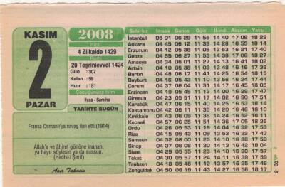 2 Kasım 2008 Takvim Yaprağı EFM(N)3798 - 3