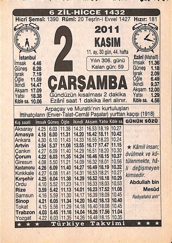 2 Kasım 2011 Takvim Yaprağı - Doğum Günü Hediyesi EFMN15287 - 1