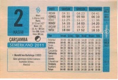 2 Kasım 2011 Takvim Yaprağı EFM(N)1351 - 1
