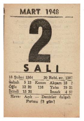 2 Mart 1948 Takvim Yaprağı EFM914 - 1