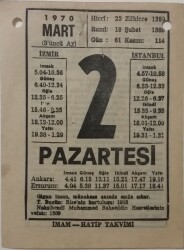 2 Mart 1970 Takvim Yaprağı - Doğum Günü Hediyesi EFM(N)7946 - 1