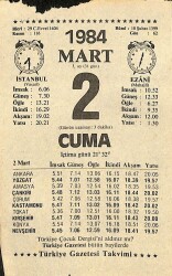 2 Mart 1984 Takvim Yaprağı - Doğum Günü Hediyesi EFM(N)11161 - Gökçekoleksiyon