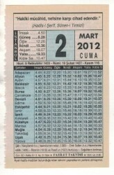 2 Mart 2012 Takvim Yaprağı EFM(N)1872 - 2