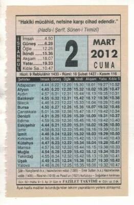 2 Mart 2012 Takvim Yaprağı EFM(N)1872 - 1